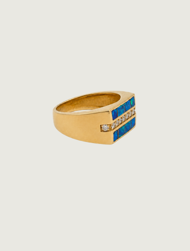 14K Yellow Gold Opal Inlay & Diamond Ring