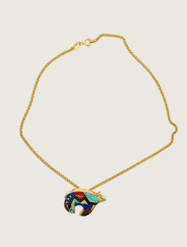 14K Yellow Gold Multi-Stone Bear Pendant