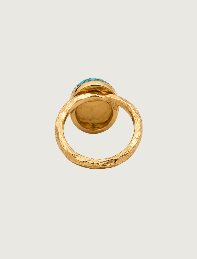 22K Yellow Gold Turquoise & Diamond Ring