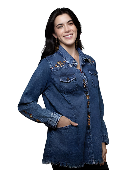 Scully Women's Denim Embroidered Layering Shirt