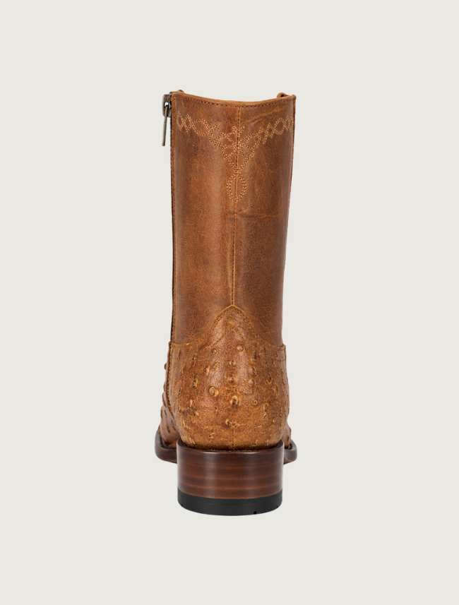 Horse Power Full Quill Ostrich Zip Cowboy Boots in Antique Saddle