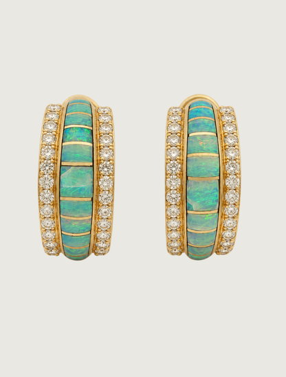 14K Yellow Gold Opal & Diamond Earrings