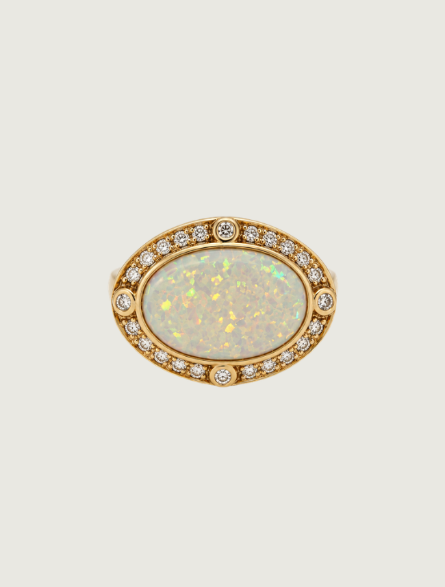 14K Yellow Gold Opal & Diamond Ring