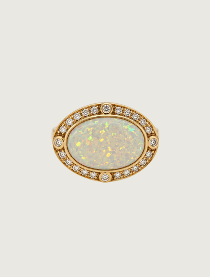 14K Yellow Gold Opal & Diamond Ring