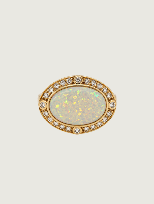14K Yellow Gold Opal & Diamond Ring