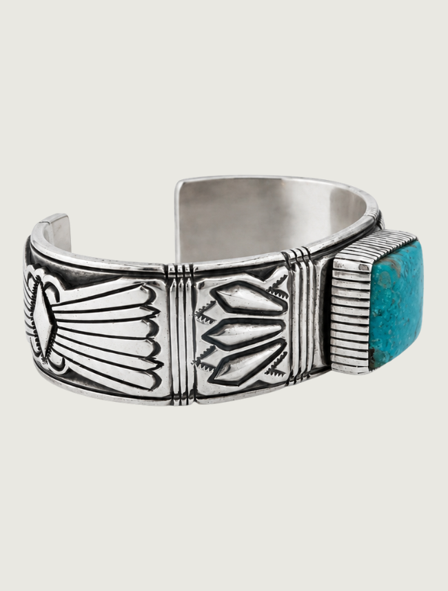 "CZN" Sterling Silver & Square Turquoise Cuff Bracelet