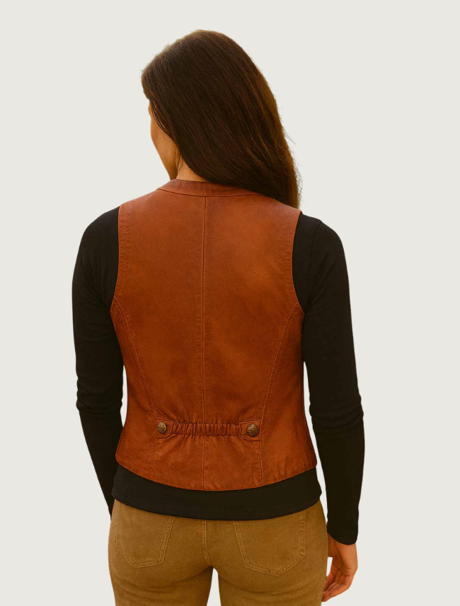 Mavericks Women's Cognac Leather Vest with Floral Lining