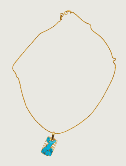 14K Yellow Gold Turquoise Inlay & Diamond Pendant