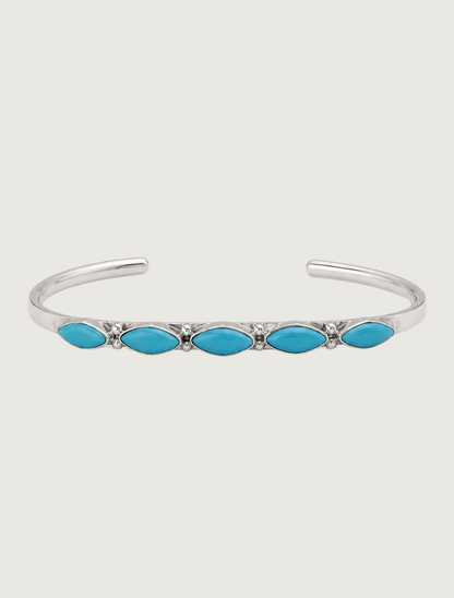 Sterling silver five-stone turquoise cuff, front view