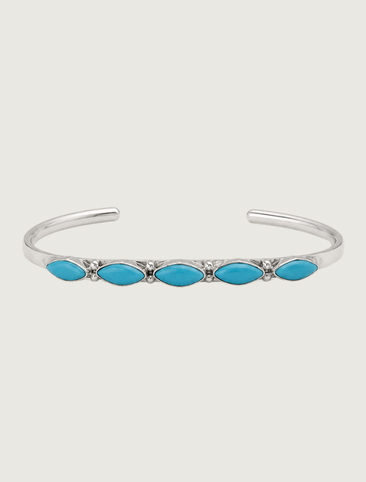 Sterling silver five-stone turquoise cuff, front view