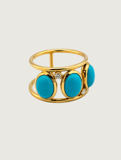 18K Yellow Gold Sleeping Beauty Turquoise & Diamond Ring