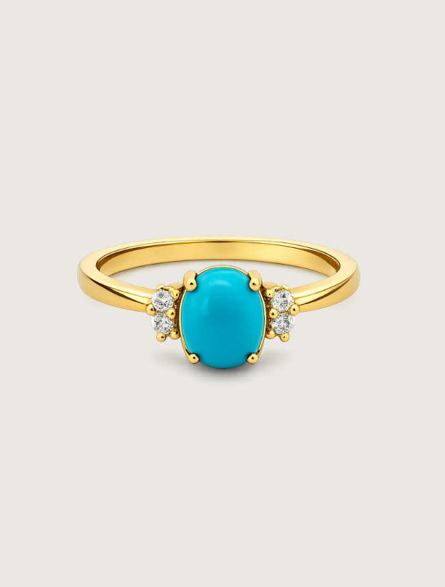 18K Yellow Gold Turquoise & Diamond Ring