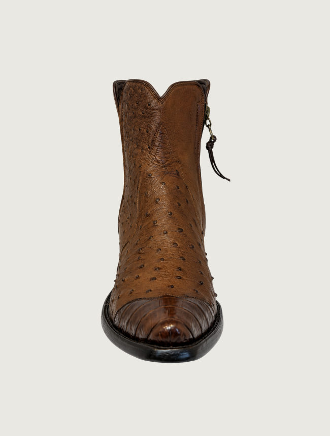 Stallion Ostrich & Caiman Zorro Ankle Boots in Kango Tobac