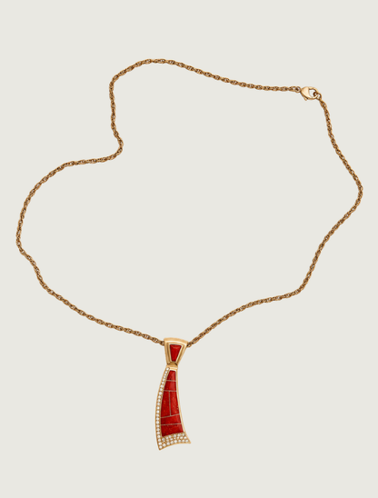 14K Yellow Gold Red Coral & Diamond Pendant