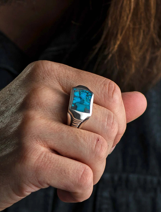 William Henry 'Sleek' Sterling Silver Signet Ring with Inlay