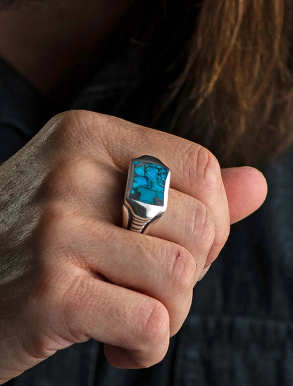 William Henry 'Sleek' Sterling Silver Signet Ring with Inlay