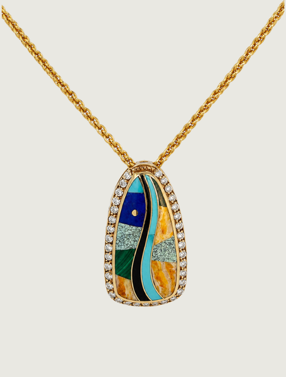 14K Yellow Gold Diamond & Multi-Stone Inlay Pendant