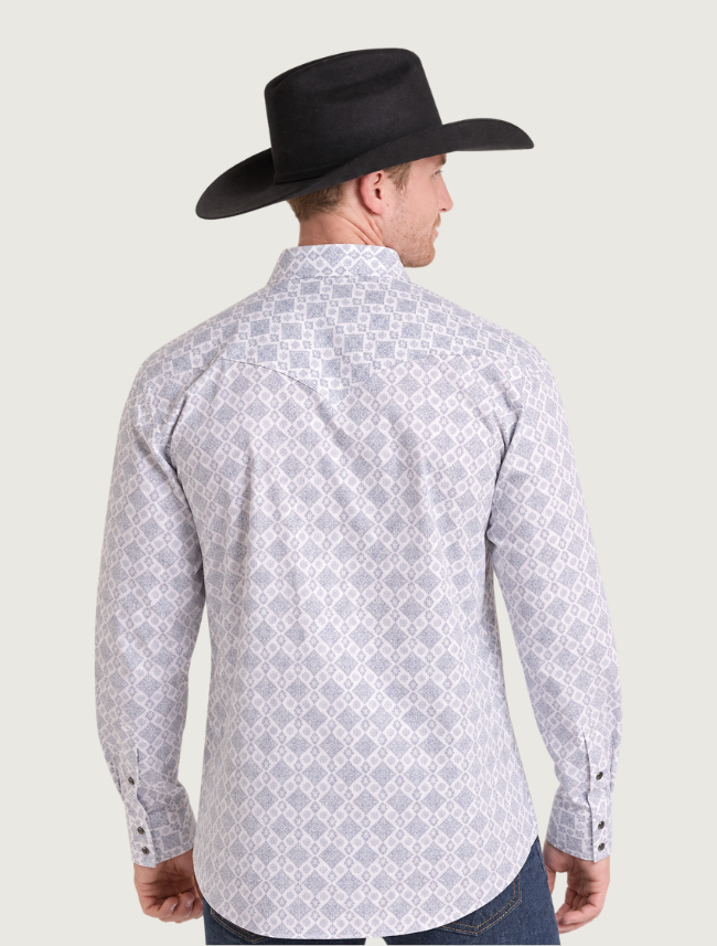 Rock & Roll Denim Men's Medallion Print Long Sleeve Snap Shirt