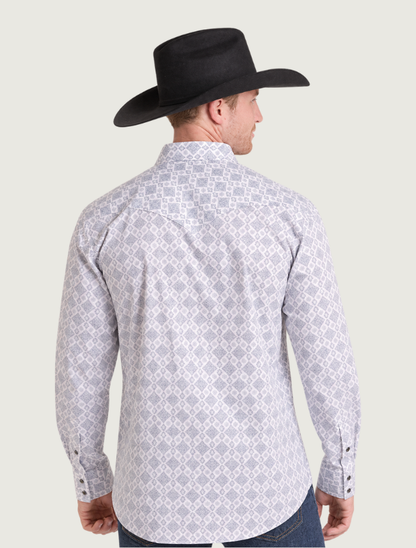 Rock & Roll Denim Men's Medallion Print Long Sleeve Snap Shirt