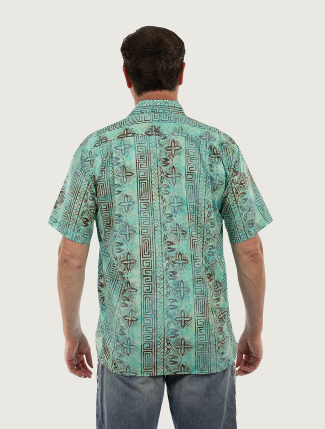 Scully Men's Batik Short Sleeve Shirt in Teal
