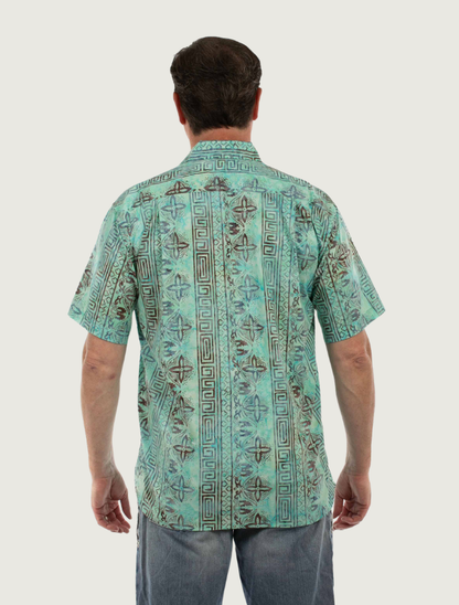Scully Men's Batik Short Sleeve Shirt in Teal