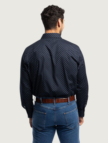 Tony Lama Navy Floral Print Pearl Snap Western Shirt