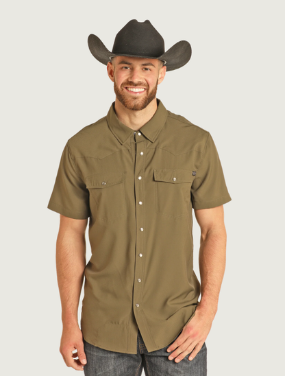 Rock & Roll Denim Men's TEK Short Sleeve Ripstop Snap Shirt