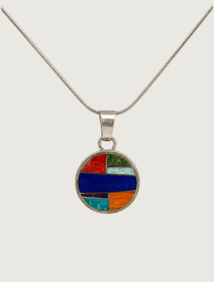 Sterling Silver Multi Inlay Pendant Necklace
