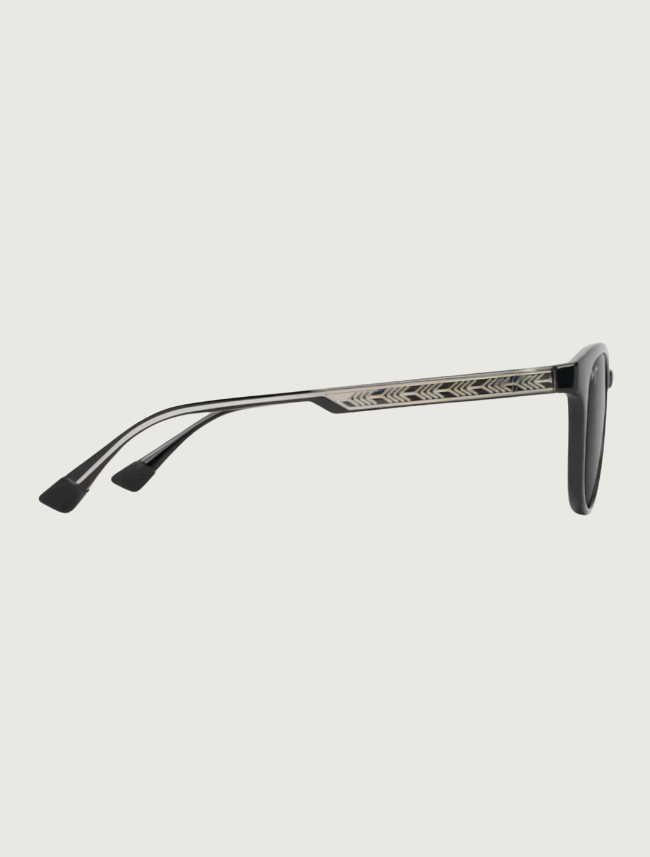 Maui Jim Hiehie round sunglasses in Shiny Black with Trans Light Grey / Neutral Grey — side view