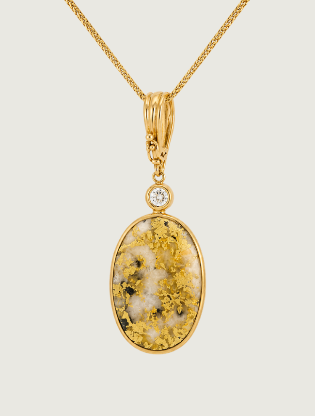 14K Yellow Gold Quartz & Diamond Pendant