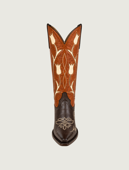 Stetson Amelia Brown Tulip Inlay Snip Toe Cowgirl Boots