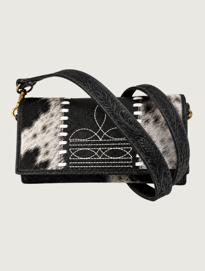 Mavericks Cowhide & White Embroidery Crossbody Bag