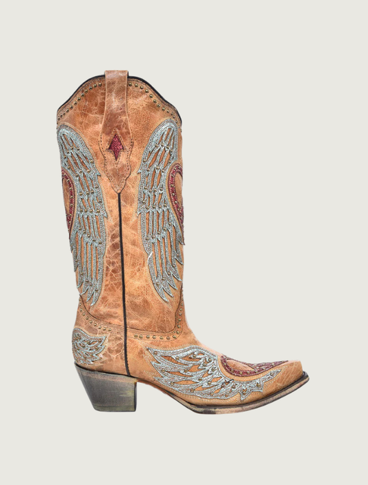 Corral Heart & Cross Overlay Worn Finish Cowgirl Boots