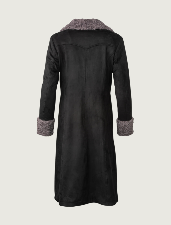 Madison Creek Grace Microsuede Maxi Coat in Black