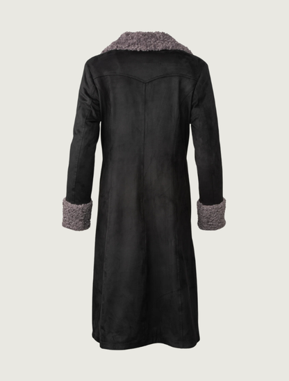 Madison Creek Grace Microsuede Maxi Coat in Black