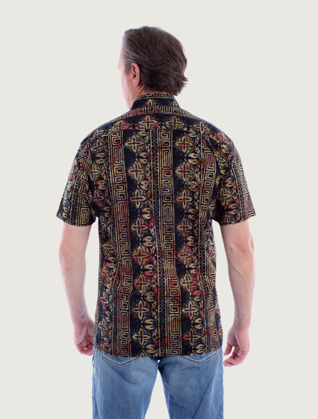 Scully Men's Batik Short Sleeve Shirt in Black