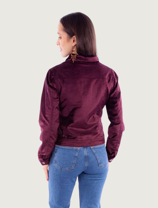 Scully Women's Burgundy Velvet Floral Embroidered Jacket