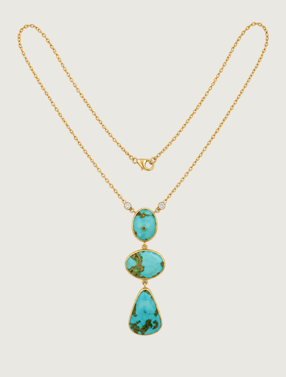 18K Yellow Gold Royston Turquoise & Diamond Necklace