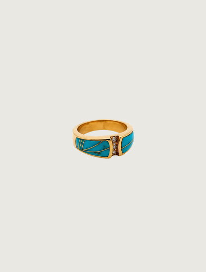 14K Yellow Gold Turquoise & Diamond Ring