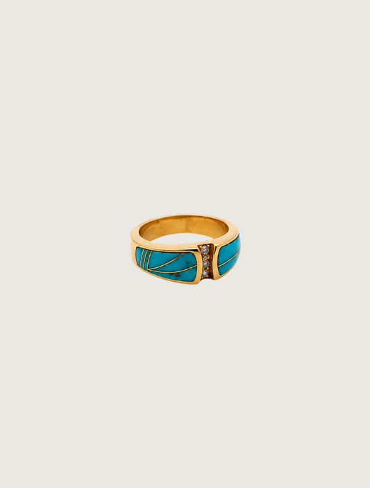 14K Yellow Gold Turquoise & Diamond Ring