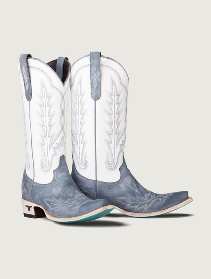 Lane Boots Lexington Cowgirl Boots in Washed Denim and Matte White