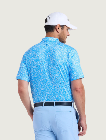 Robert Graham Ebford polo on model — back three-quarter view