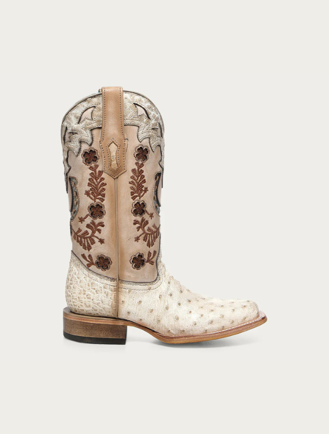 Corral Women's Floral & Horseshoe Embroidery Cowhide & Ostrich Cowboy Boot
