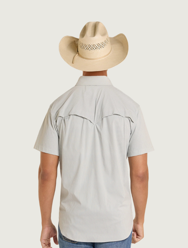Rock & Roll Denim Men's TEK Western Grey Pin Stripe Short Sleeve Shirt