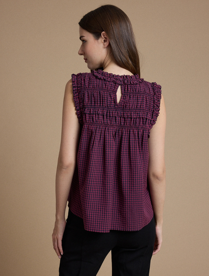 Raisonnel Smocked Ruffle Gingham Sleeveless Top