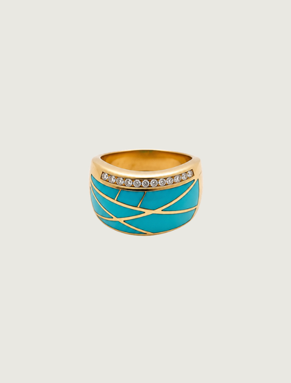 14K Yellow Gold Turquoise & Diamond Ring