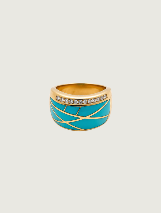 14K Yellow Gold Turquoise & Diamond Ring