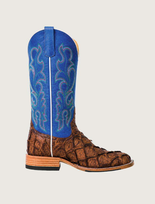 Horse Power Matte Big Bass Pirarucu Cowboy Boots in Royal Blue