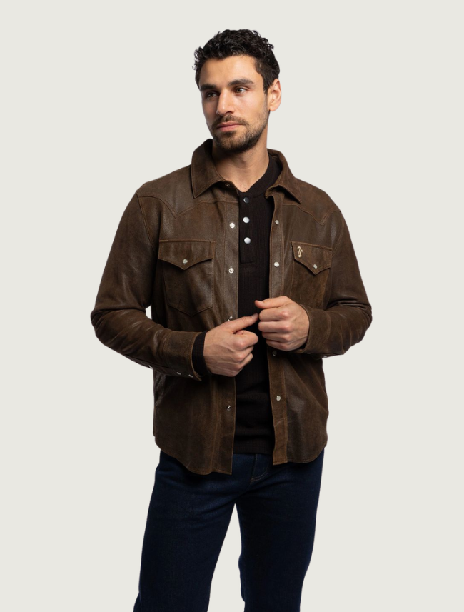 Tony Lama Brown Goat Leather Western Shacket