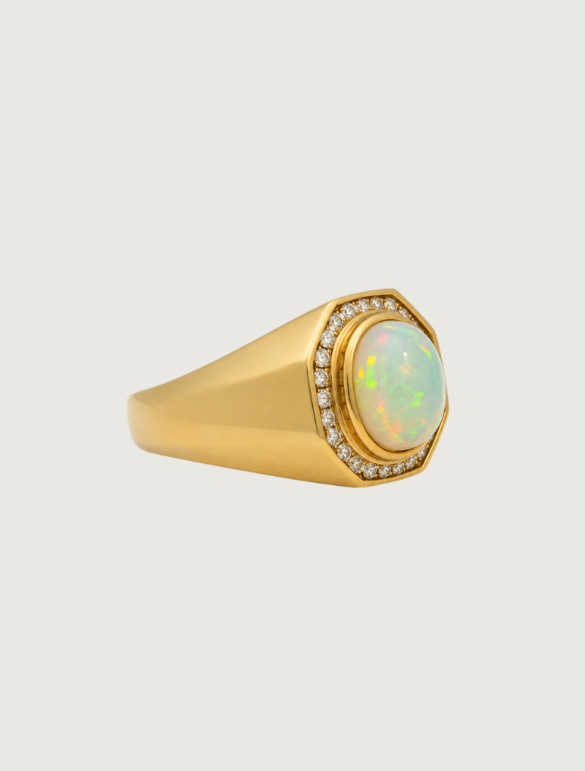 14K Yellow Gold Opal & Diamond Ring